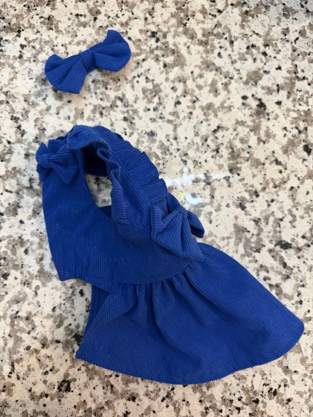 Blue Ruffle Bow Pet Dress with Matching Hair Bow